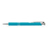 A metal pen in a vibrant turquoise color featuring a sleek design and chrome accents.