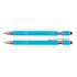 A blue Helix Pen and Stylus set, featuring shiny silver accents and a clip, presented side by side.