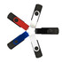 A set of four Type-C flash drives in black, white, blue, and red, arranged in a star pattern. Each has a logo.