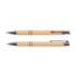 A set of two beige paper pens with silver accents, featuring a sleek design and a logo.