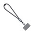 A black and grey lanyard with a textured phone strap and a clip attachment. Includes a branding logo.