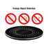 A black wireless charger with a dotted surface, featuring icons indicating foreign object detection.
