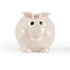 A cute, small pig-shaped eco-friendly coin bank with a smiling face and a rounded body, designed for saving money.