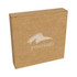 A brown cardboard box featuring a logo on the front, suitable for packaging a product.