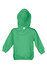 A green baby fleece hoodie with a front pocket and a hood, featuring a logo on the front.