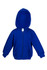 A blue fleece baby zip hoodie featuring a front pocket and a hood. Includes branding on the garment.