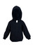 A black fleece baby zip hoodie with a hood, front pockets, and a zip closure. Features a logo on the tag.