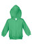 A green fleece baby zip hoodie with a hood and two front pockets, featuring a logo on the label.