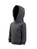 A grey fleece baby zip hoodie with a front pocket and a large hood. Features branding on the garment.