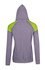 A grey hoodie with contrasting lime green shoulder panels and a hood, featuring a logo.
