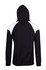 A black hoodie with contrast white panels on the shoulders and a hood. Features ribbed cuffs and hem.