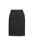 A black multi-pleat women's skirt with a fitted design and discreet branding.