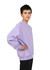 A light purple kids' crew neck jumper featuring long sleeves and a relaxed fit. It has a logo on the front.