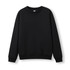 A black sweater featuring a crew neck design and long sleeves, suitable for kids. It has a logo on the front.