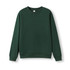 A green crew neck jumper featuring long sleeves and ribbed cuffs, with a logo on the inside label.