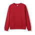 A red crew neck jumper featuring long sleeves and ribbed cuffs. The item includes a logo.