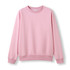 A pink crew neck jumper with ribbed cuffs and hem, featuring a simple design and a branding logo.