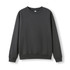 A dark grey kids' crew neck jumper with long sleeves and ribbed cuffs. It has a simple design and features a logo.
