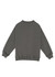 A kids' crew neck jumper in a muted green colour, featuring long sleeves and ribbed cuffs. It has a branding logo.