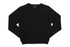 A black crew neck jumper featuring long sleeves and a ribbed hem. It has a logo on the inside.