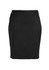 A black stretch skirt featuring a chevron band design, suitable for women's wear in the bottoms category.