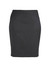 A fitted black skirt with a chevron design and a smooth texture, featuring a subtle waistband.