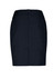 A black women's chevron band skirt with a fitted silhouette and a back zip closure. 