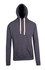 A grey men's brushed heavy fleece hoodie with a front pocket and cream-coloured drawstrings. It has a logo on it.