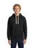 A blue men's brushed heavy fleece hoodie with a front pocket and drawstring hood. Features a logo on the clothing.