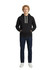 A blue men's brushed heavy fleece hoodie with a kangaroo pocket, worn by a model facing away from the camera.