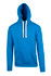 A blue men's brushed heavy fleece hoodie with a front pocket and contrasting drawstring in the hood.