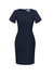 A dark navy short sleeve shift dress with a fitted silhouette and a zip back closure.