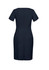 A fitted, short sleeve shift dress in navy, featuring a back zipper and subtle dart detailing.
