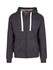 A men's brushed heavy zip fleece hoodie in dark grey with a hood and cream drawstrings. Features front pockets and a logo.