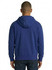 A black brushed heavy zip fleece hoodie with a front pocket and drawstring hood, worn by a model.