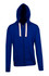 A blue brushed heavy zip fleece hoodie with a hood and drawstrings, featuring a front pocket and a logo.