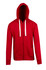 A red brushed heavy zip fleece hoodie featuring a front zip, two pockets, and a hood with drawstrings.