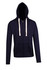 A navy blue brushed heavy zip fleece hoodie with a front zip, hood, and drawstrings. It has a logo on it.