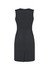 A sleeveless, V-neck dress in dark green with a fitted silhouette and a back zipper.