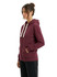 A burgundy heavy zip fleece hoodie featuring a front zipper and white drawstrings, with a subtle logo on the fabric.