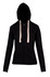 A black women's junior heavy zip fleece hoodie with a hood and cream-coloured drawstrings.