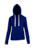 A blue women's junior heavy zip fleece hoodie with a hood and contrasting drawstrings. It features a front zip and pockets.