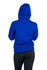 A blue women's/junior heavy zip fleece hoodie with a hood, viewed from the back.
