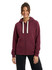 A navy blue and burgundy heavy zip fleece hoodie, displayed by two models. The hoodies have drawstrings and pockets.