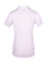 A white polyester polo shirt featuring short sleeves and a back view, including a logo.