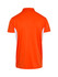 A polyester polo shirt in vibrant orange with white side panels. Features a collar and logo on the chest.