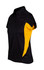 A black and yellow women's polyester polo shirt with short sleeves and a collar, featuring a logo.