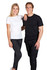 A black and a white women's modern fit T-shirt worn by models, featuring a logo on the shirts.