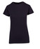 A women's modern fit T-shirt in black with short sleeves and a round neckline, featuring a logo.