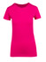 A women's modern fit T-shirt in vibrant pink, featuring short sleeves and a classic crew neck design.